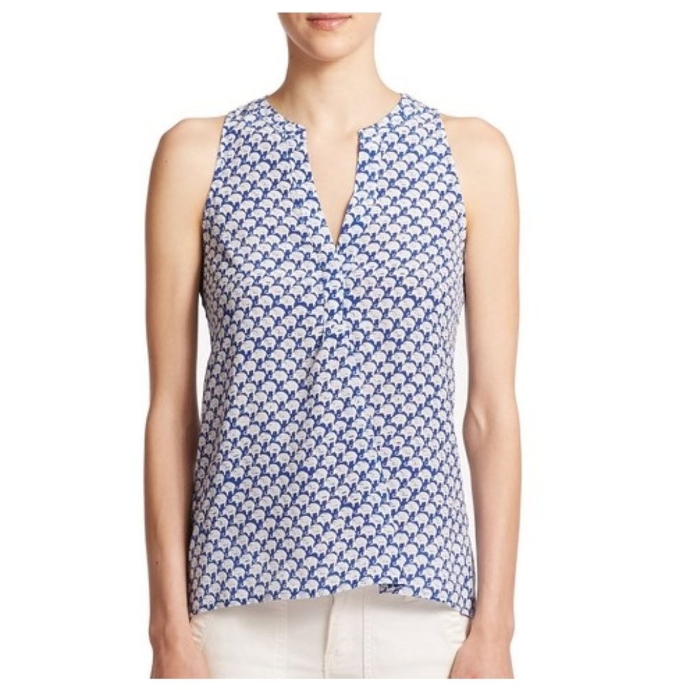 Joie Blue & White Silk Elephant Top Size Large